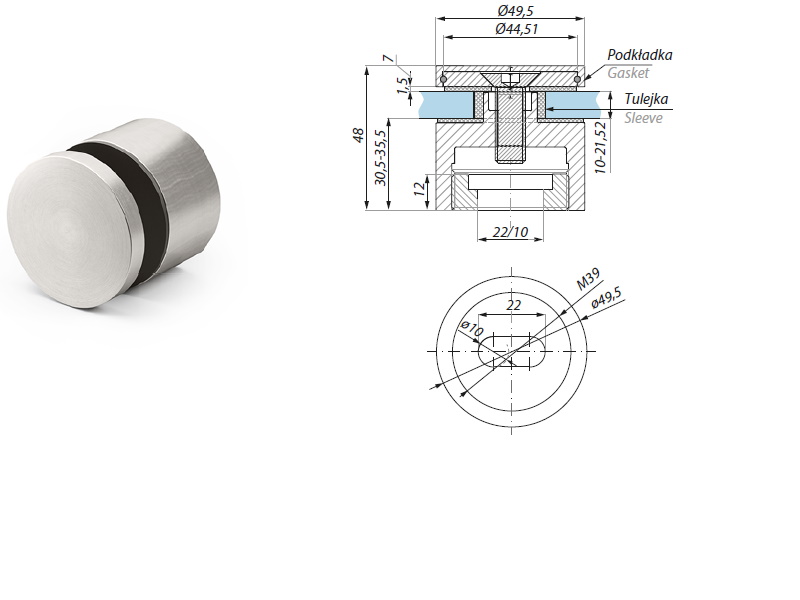 Punktveida stiprinājums Ø49,5mm