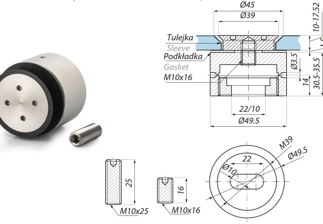 Punktveida stiprinājums Ø49,5mm