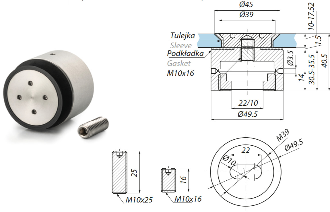 Punktveida stiprinājums Ø49,5mm