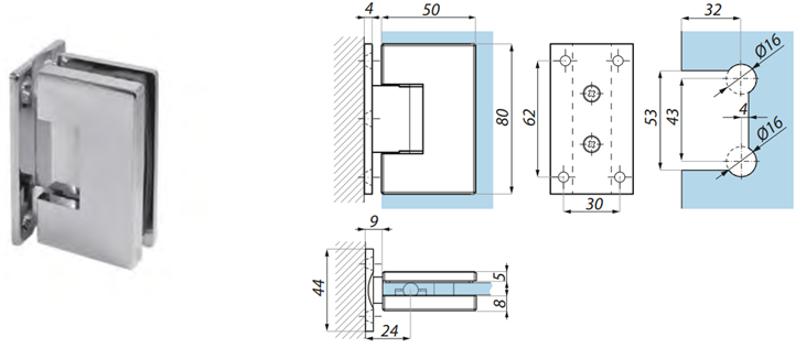 Dušas eņģe sikls-siena 90°