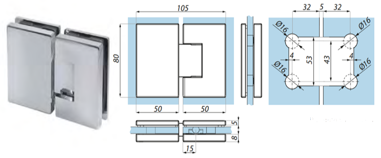 Dušas eņģe sikls-stikls 180°