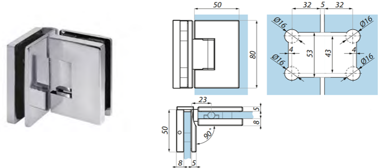 Dušas eņģe sikls-stikls 90°