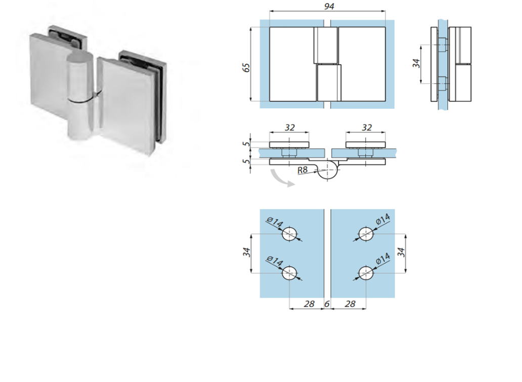 Dušas eņģe  stikls-stikls 180°