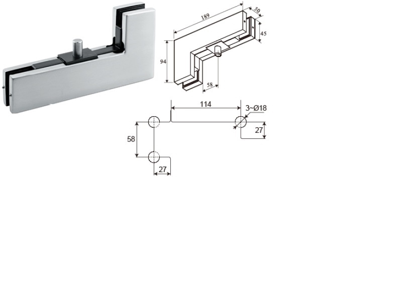 Augšējās eņģes stiprinājums uz stikla TG-C