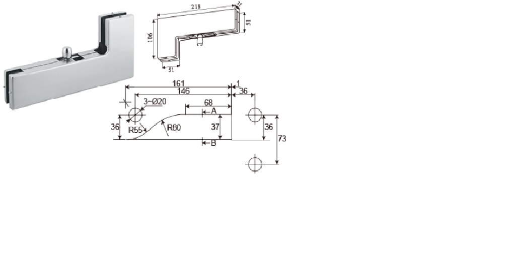 Augšējās eņģes stiprinājums uz stikla TG
