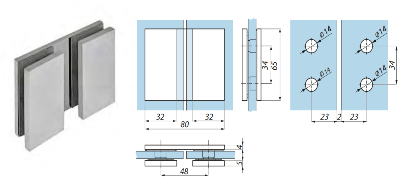 Stiprinājums stikls-stikls 180°