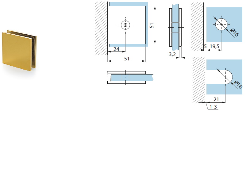 Stiprinājums stikls-siena