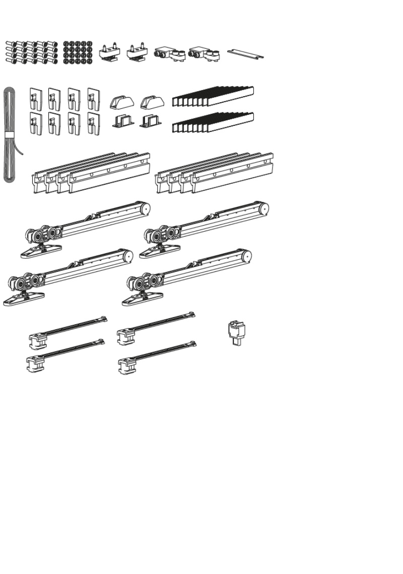 Bīdāmās sistēmas TERNO Vetro 80 furnitūras sinhronās darbības komplekts ar pneimatiskajām atdurēm