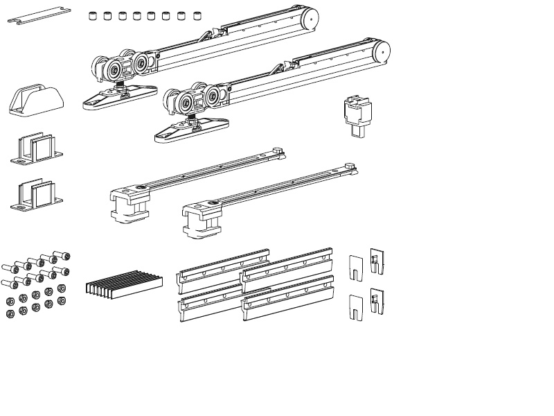 Bīdāmās sistēmas TERNO Vetro 80 furnitūras komplekts ar pneimatiskajām atdurēm