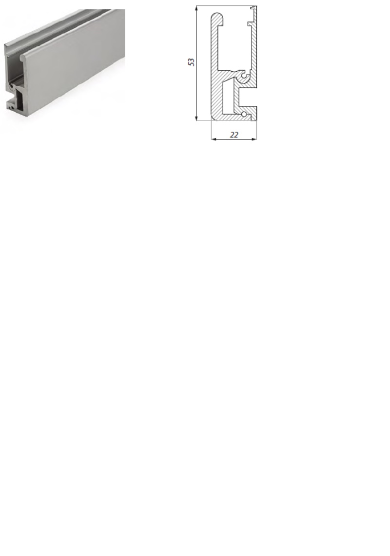 Bīdāmās sistēmas Terno Diva Vetro sienas vadotnes profils, 2m