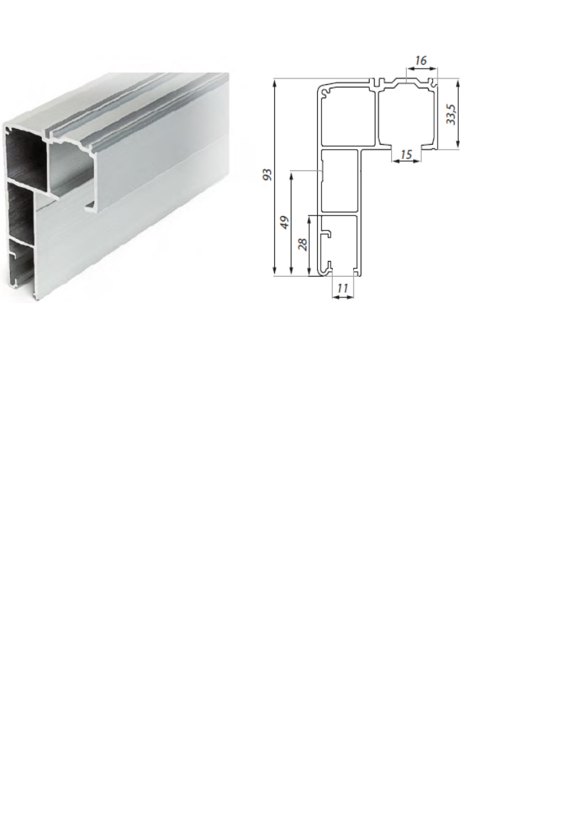 Bīdāmās sistēmas TERNO Vetro 80 griestu vadotnes un fiksētā stikla profils