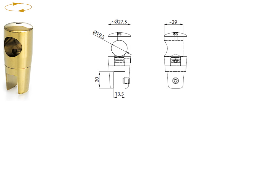 Dušas stangas stiprinājums stikls-stanga